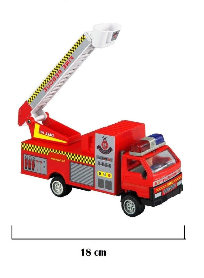 FLYmart Rescue Transport Fire Brigade Truck: Durable Quality with Pull Back Function, Metal Look and Heavy-Duty Plastic - 1:50 Scale Movable Ladder Truck for Kids (Set of 1) - Image 4